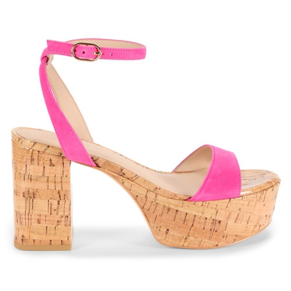 STUART WEITZMAN Gala Suede Platform Sandals Flamingo Pink